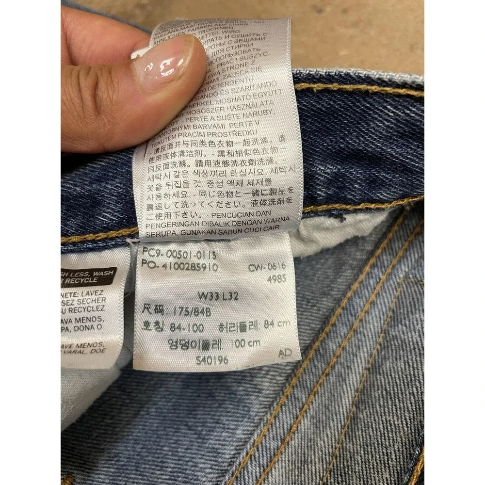 Levis 501 Jeans Mens 33x32 Medium‎ Wash Blue Straight Leg Button Fly Distressed